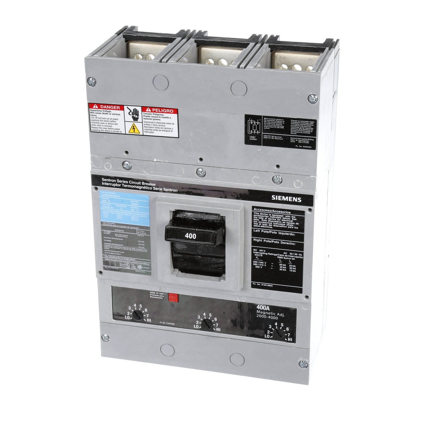 Siemens JXD63B400H Circuit Breaker | Sentron Series JXD 600V 400A