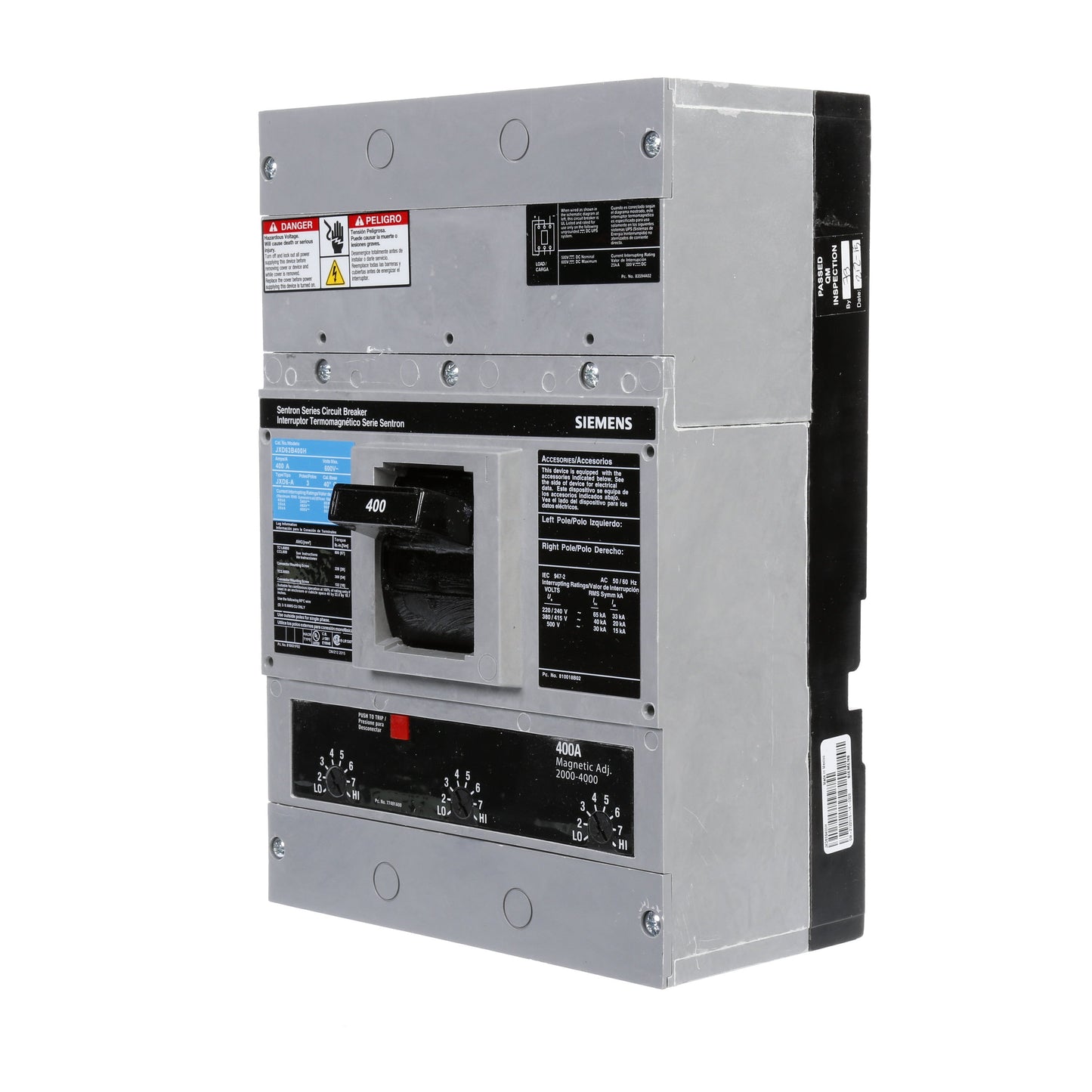 Siemens JXD63B400H Circuit Breaker | Sentron Series JXD 600V 400A
