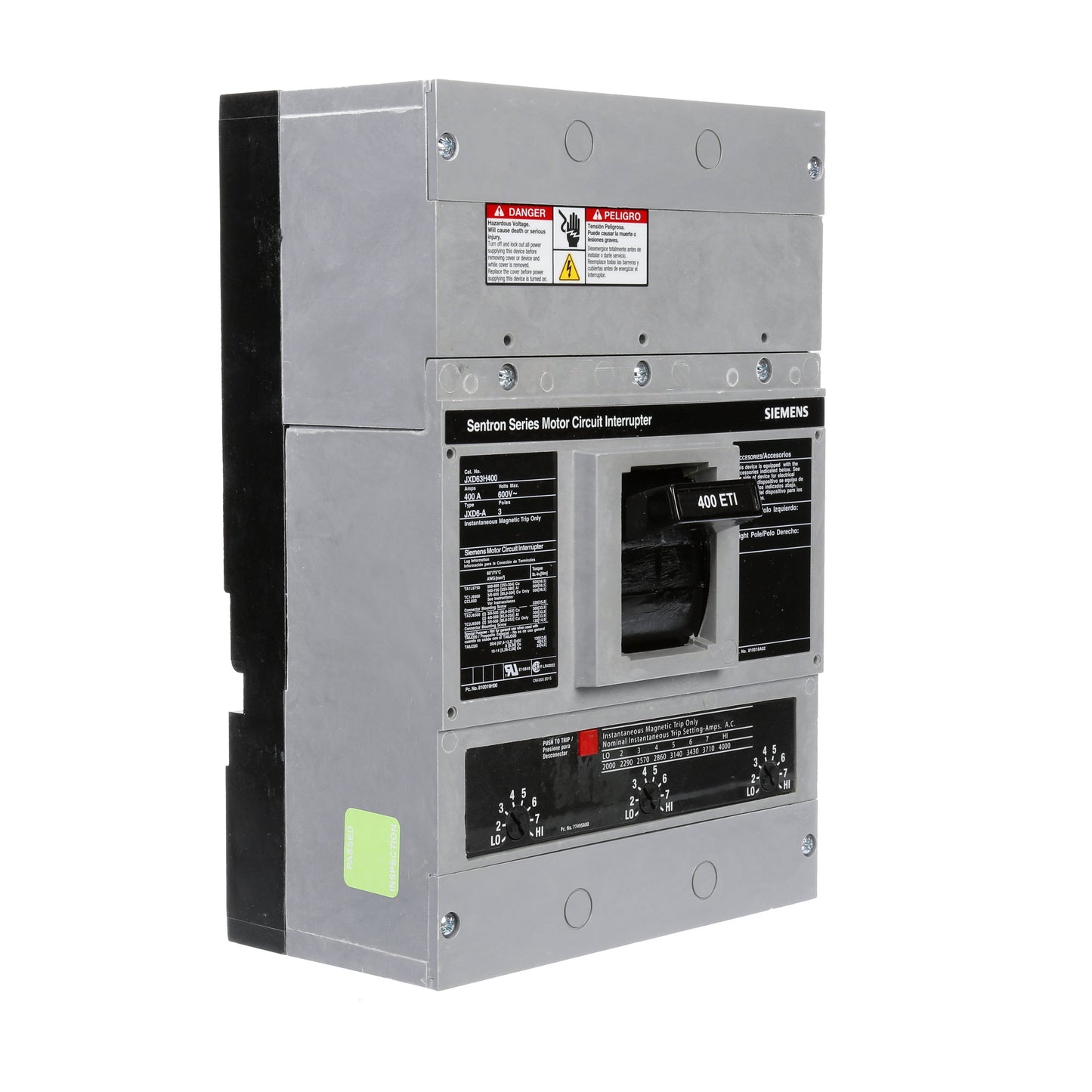 Siemens JXD63H400 Molded Case Circuit Breaker | 600V 400A 3P 35kA@480V Bolt-On Sentron Series