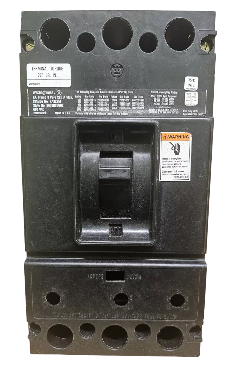 Cutler Hammer KA3225F Molded Case Circuit Breaker | 600V 225A 3P 22kA@480V Bolt-On KA Series