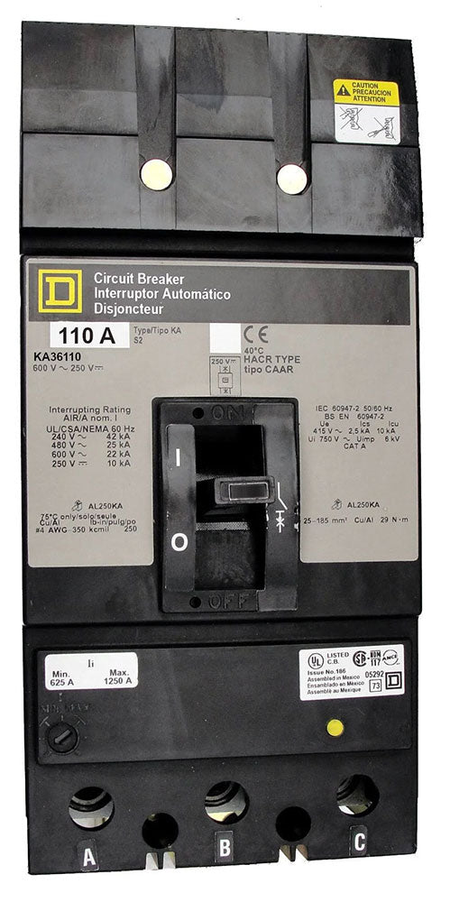 Square D KA36110 Circuit Breaker | 600V 110A 3P 25kA@480V I-Line