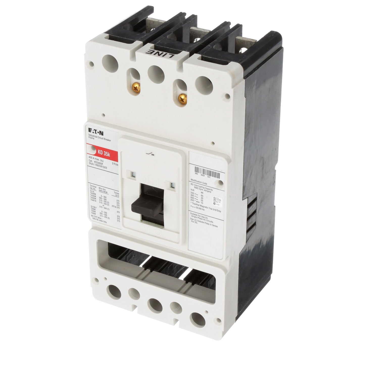 Cutler Hammer KD3400F Circuit Breaker | 600V 400A 3P 35kA@480V Bolt-On Series C
