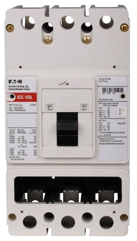 KDC3400F - Eaton/ Cutler Hammer/ Westinghouse Bolt-On 400 Amp 3 Pole Circuit Breaker - Essential Electric Supply