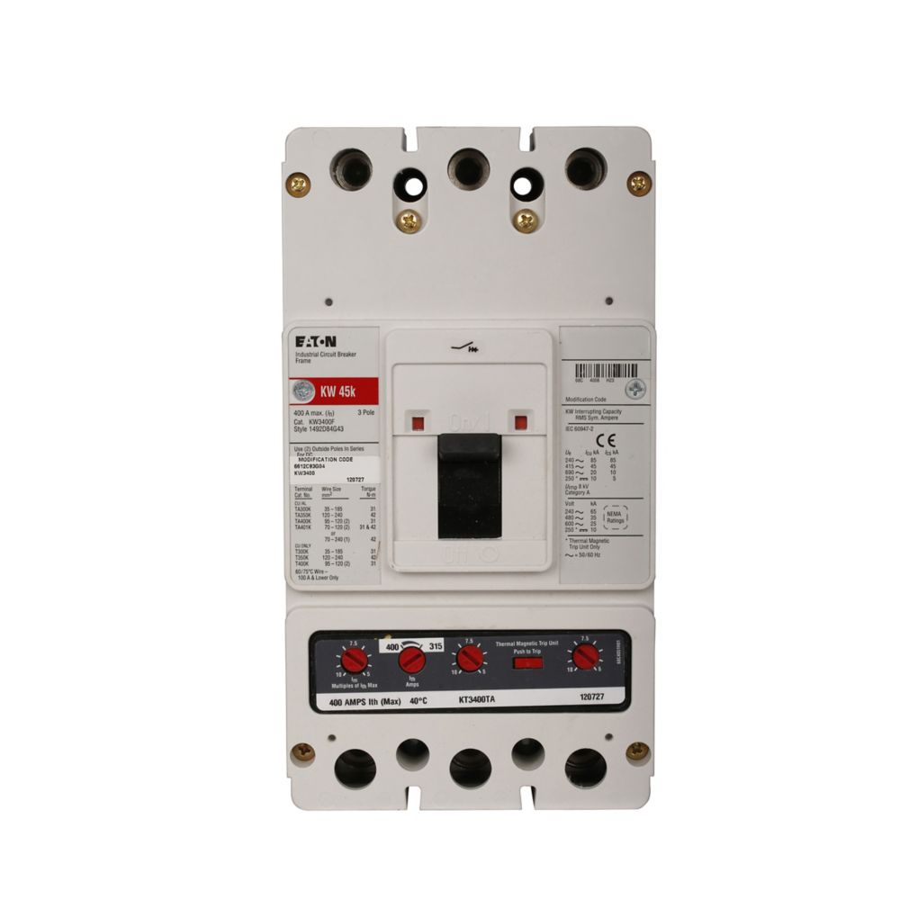 Eaton KW3400F Circuit Breaker | 690V 400A 3P 40kA@415V Bolt-On
