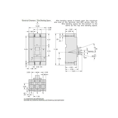 Square D LAL36250 Circuit Breaker | 600V 250A 3P 30kA@480V Feed-Thru LAL Series