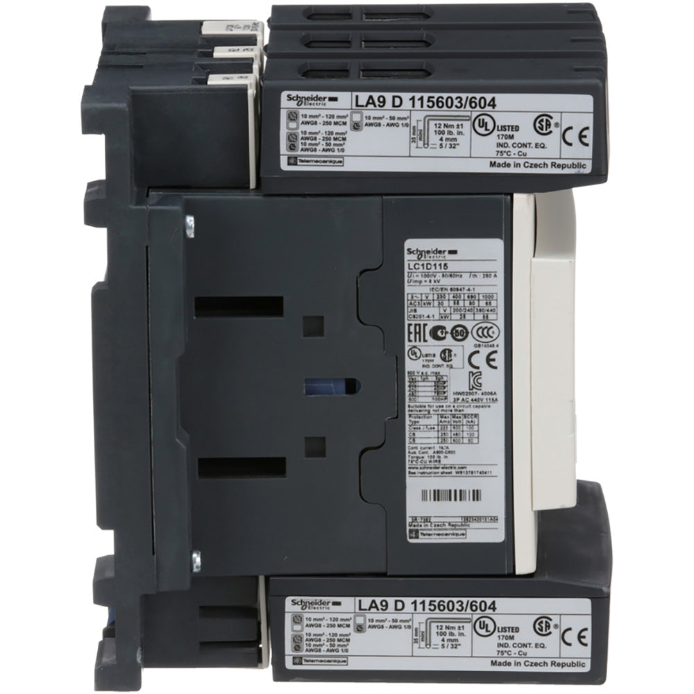 Schneider Electric LC1D115G7 Contactor 3P 600V 250A 120V Coil TeSys D