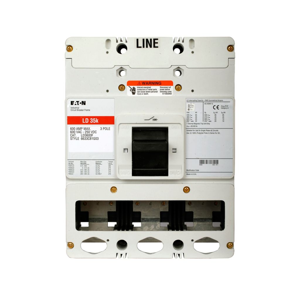 Eaton LDC3600FK01P05Y17 Molded Case Circuit Breaker | 600V 600A 3P