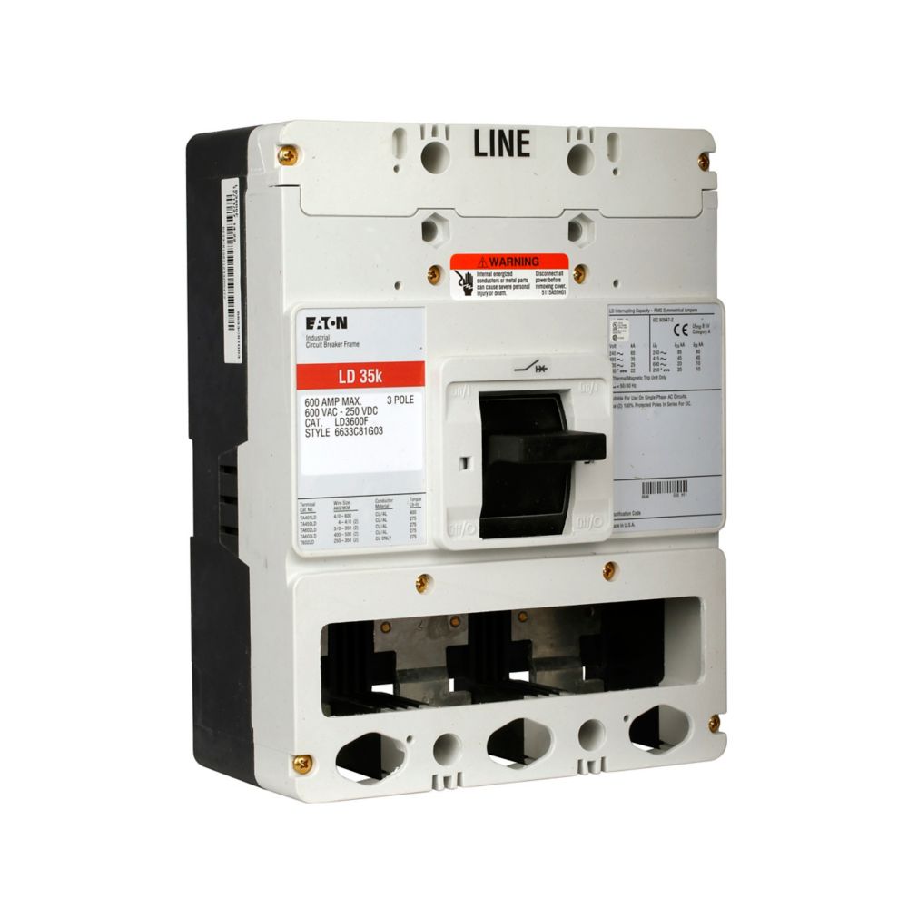 Eaton LDB3600FT36W Circuit Breaker | 600V 600A 3P 35kA@480V Bolt-On LSIG