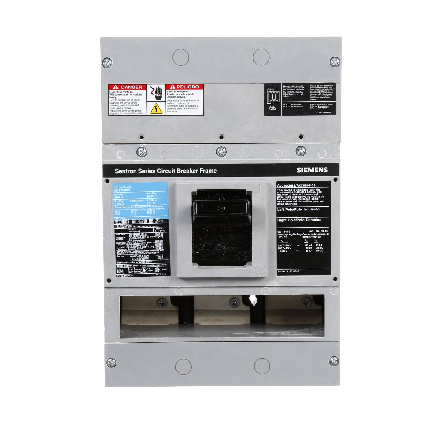 Siemens LD63F600 Circuit Breaker | 600V 600A 3P 35kA@480V Bolt-On Sentron Series