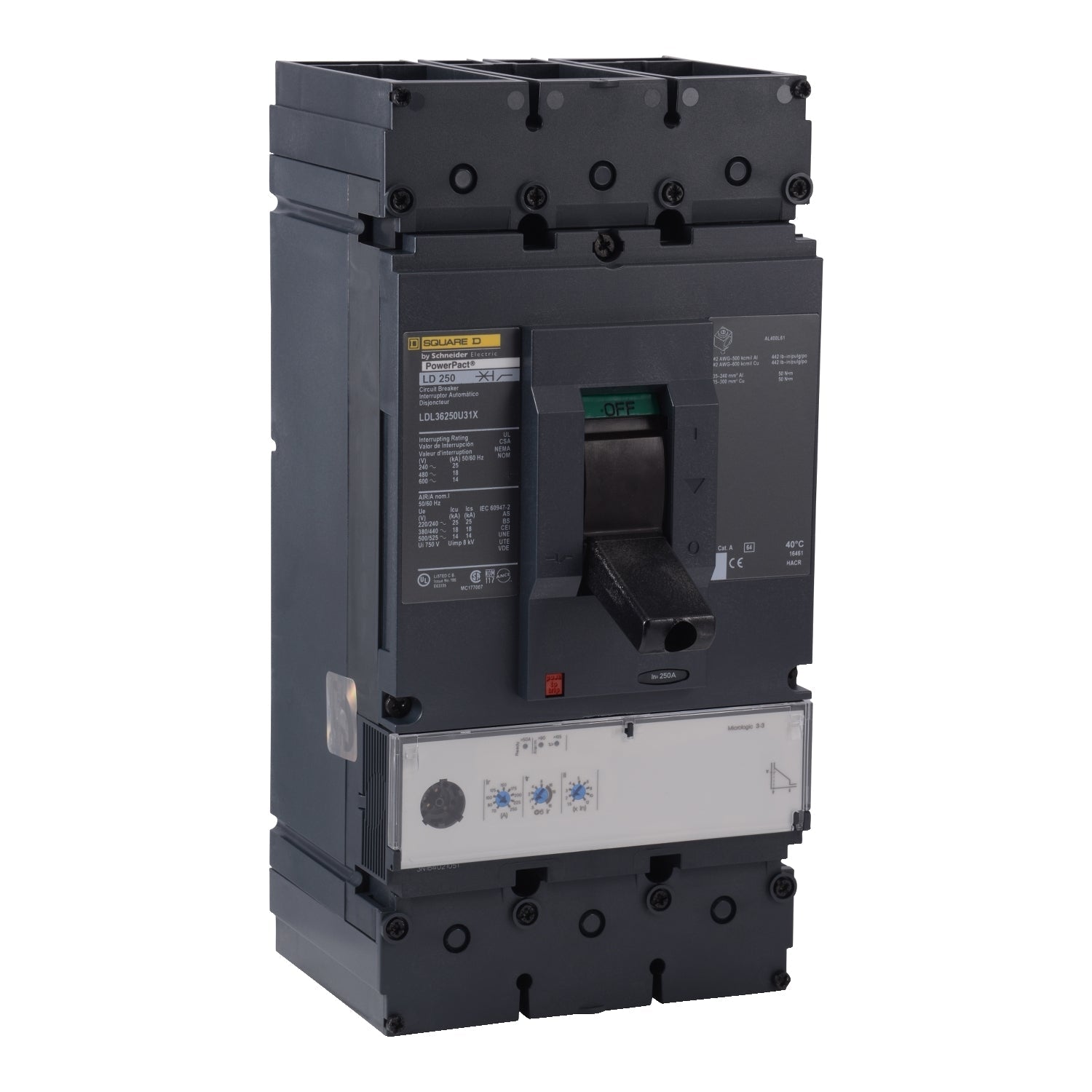 LDL36250CU31X - Square D Feed-Thru 600V 250A 3 pole circuit breaker 18kA@480V - Essential Electric Supply