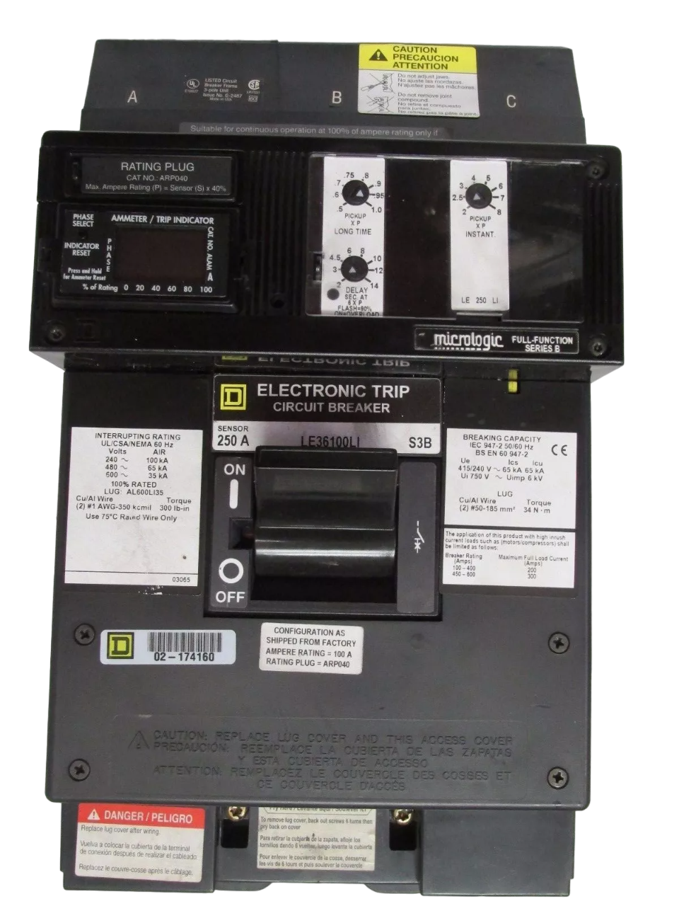 Square D LE36100LSG Circuit Breaker | 600V 100A 3P 65kA@480V I-Line Style Plug-In Micrologic