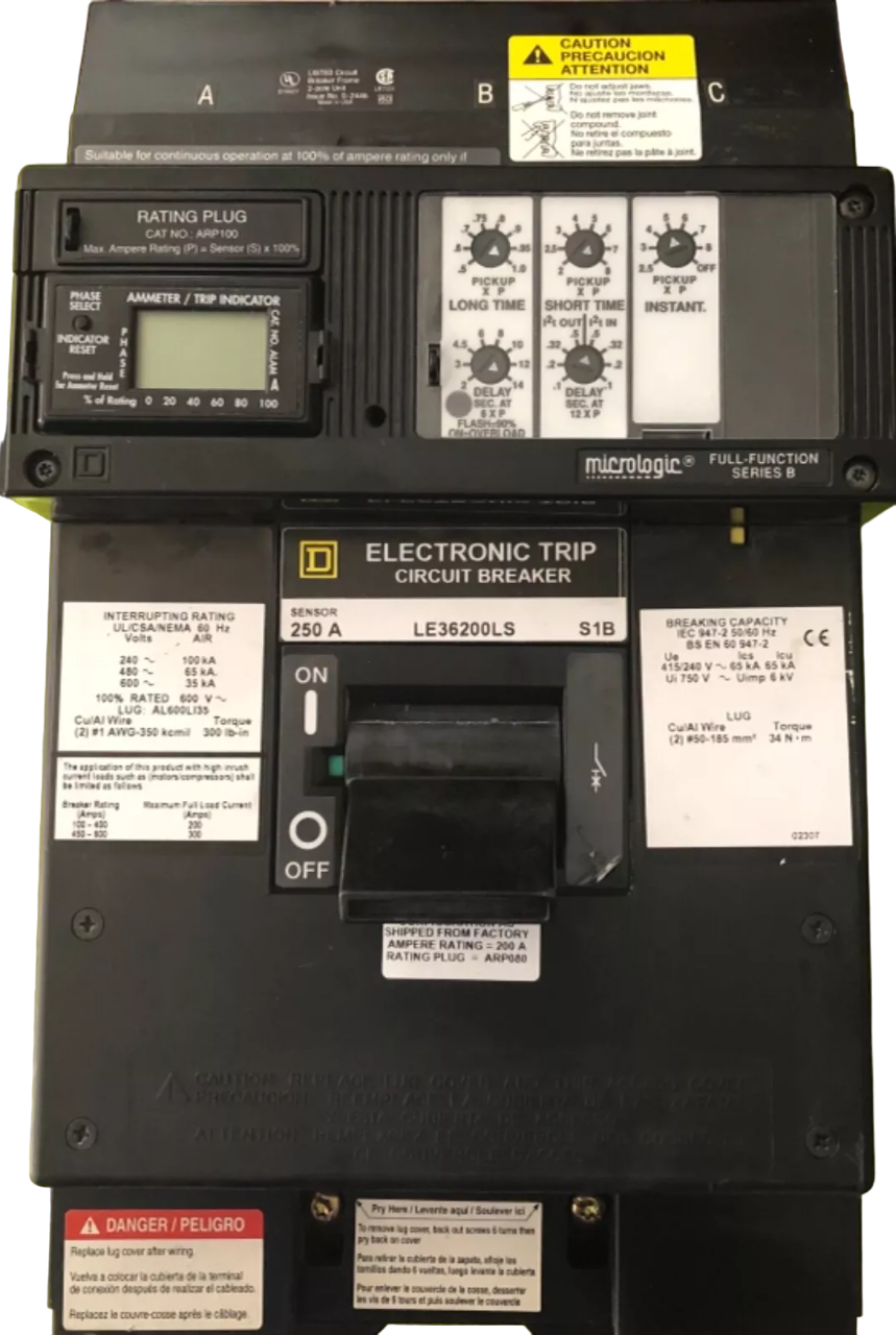 Square D LE36200LS Circuit Breaker | 600V 200A 3P 65kA@480V I-Line Style Plug-In Micrologic