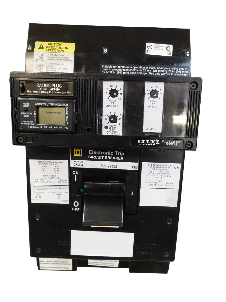 Square D LE36225LI Circuit Breaker | 600V 225A 3P 65kA@480V I-Line Style Plug-In Micrologic