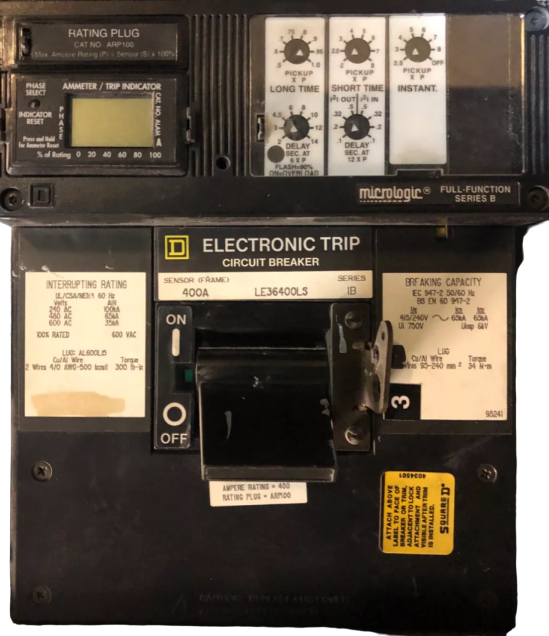 Square D LE36400LS Circuit Breaker | 600V 400A 3P 65kA@480V I-Line Style Plug-In Micrologic