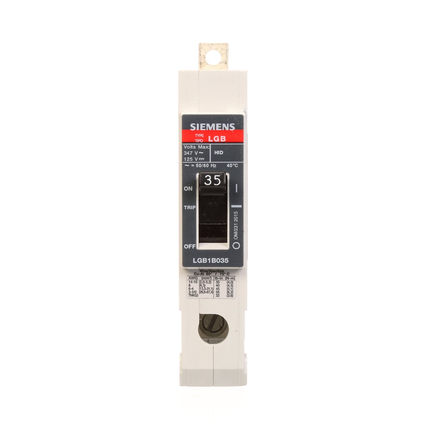 Siemens LGB1B035B Circuit Breaker | 347V 35A 1P 65kA@277V Bolt-On VL Series