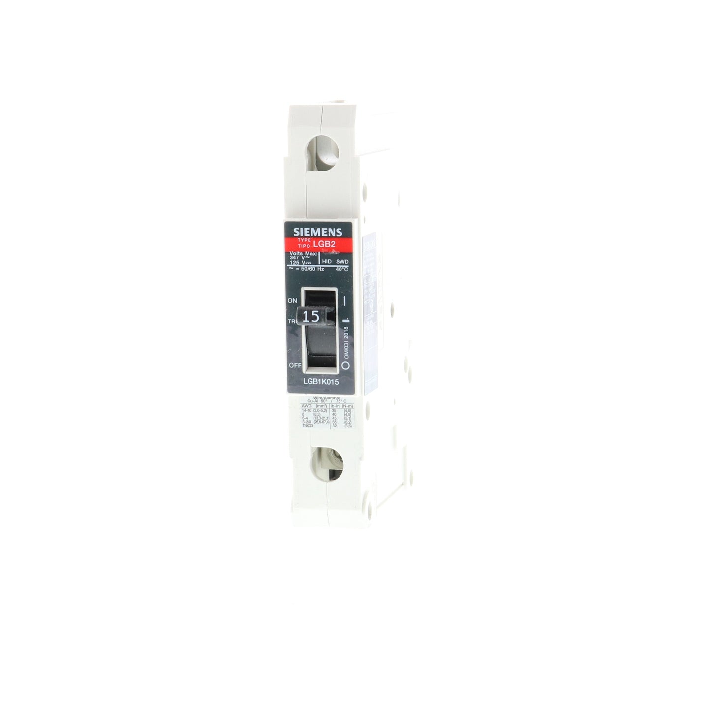 Siemens LGB1K015B Circuit Breaker | GB2 Series GB2 347V 15A