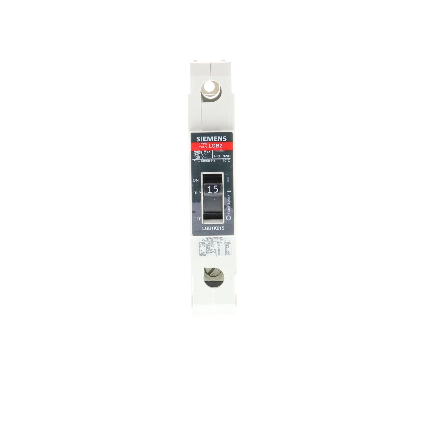 Siemens LGB1K015B Circuit Breaker | GB2 Series GB2 347V 15A