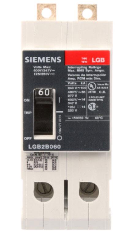 Siemens LGB2B060B Molded Case Circuit Breaker | 600V 60A 2P 100kA@240V Bolt-On VL Series