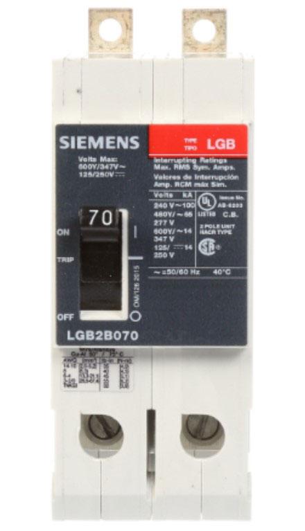 Siemens LGB2B070B Circuit Breaker | 600V 70A 2P 100kA@240V Bolt-On VL Series