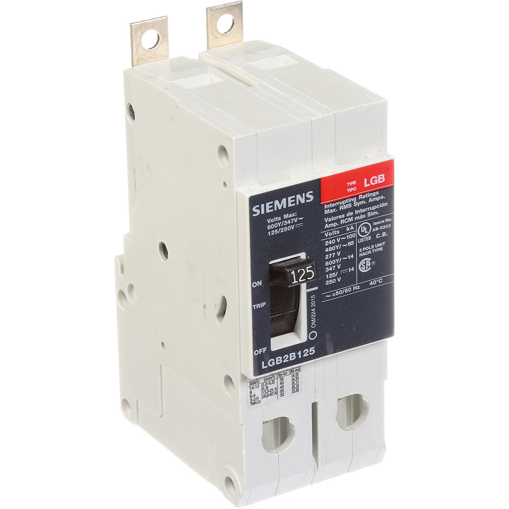 Siemens LGB2B125B Circuit Breaker | 600V 125A 2P 100kA@240V Bolt-On VL Series