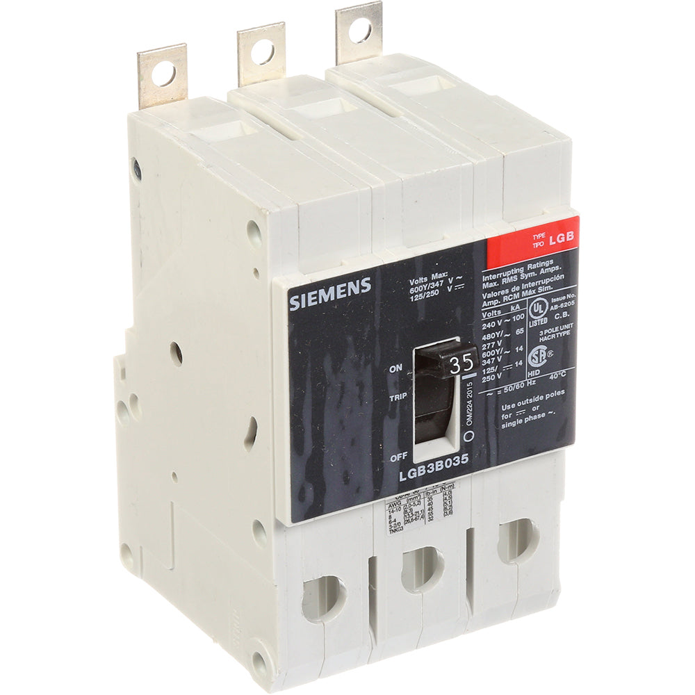 Siemens LGB3B035B Molded Case Circuit Breaker | 600V 35A 3P 100kA@240V Bolt-On VL Series
