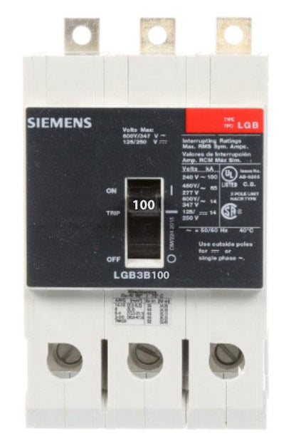 Siemens LGB3B100B Molded Case Circuit Breaker | 600V 100A 3P 100kA@240V Bolt-On VL Series