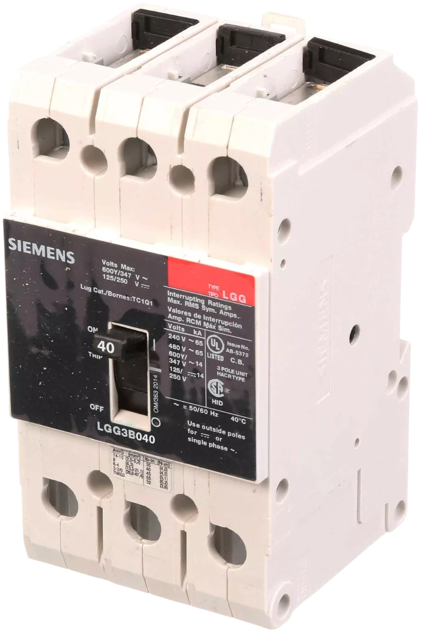 Siemens LGG3B040L Circuit Breaker | 600V 40A 3P 65kA@480V Feed-Thru VL Series