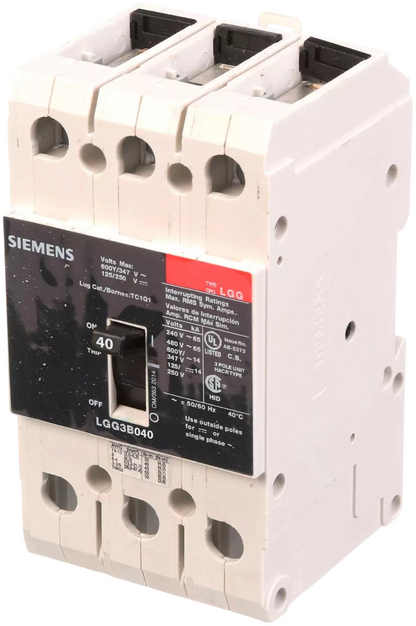 Siemens LGG3B040L Circuit Breaker | 600V 40A 3P 65kA@480V Feed-Thru VL Series