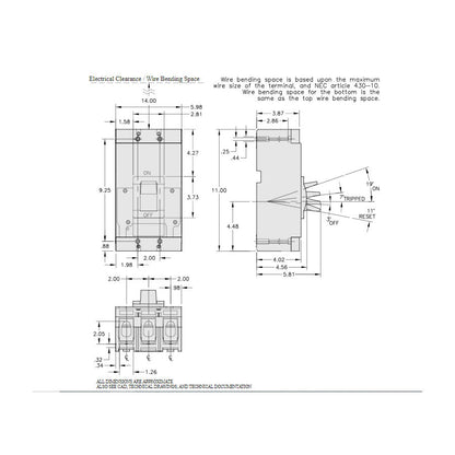Square D LHL36400 Molded Case Circuit Breaker | 600V 400A 3P 35kA@480V Bolt-On LHL Series