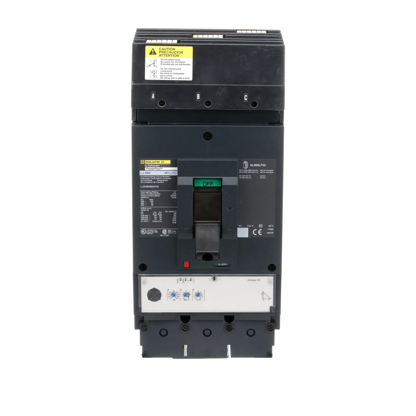 Square D LJA36400U31X Circuit Breaker | 600V 400A 3P 65kA@480V I-Line Style Plug-In Powerpact