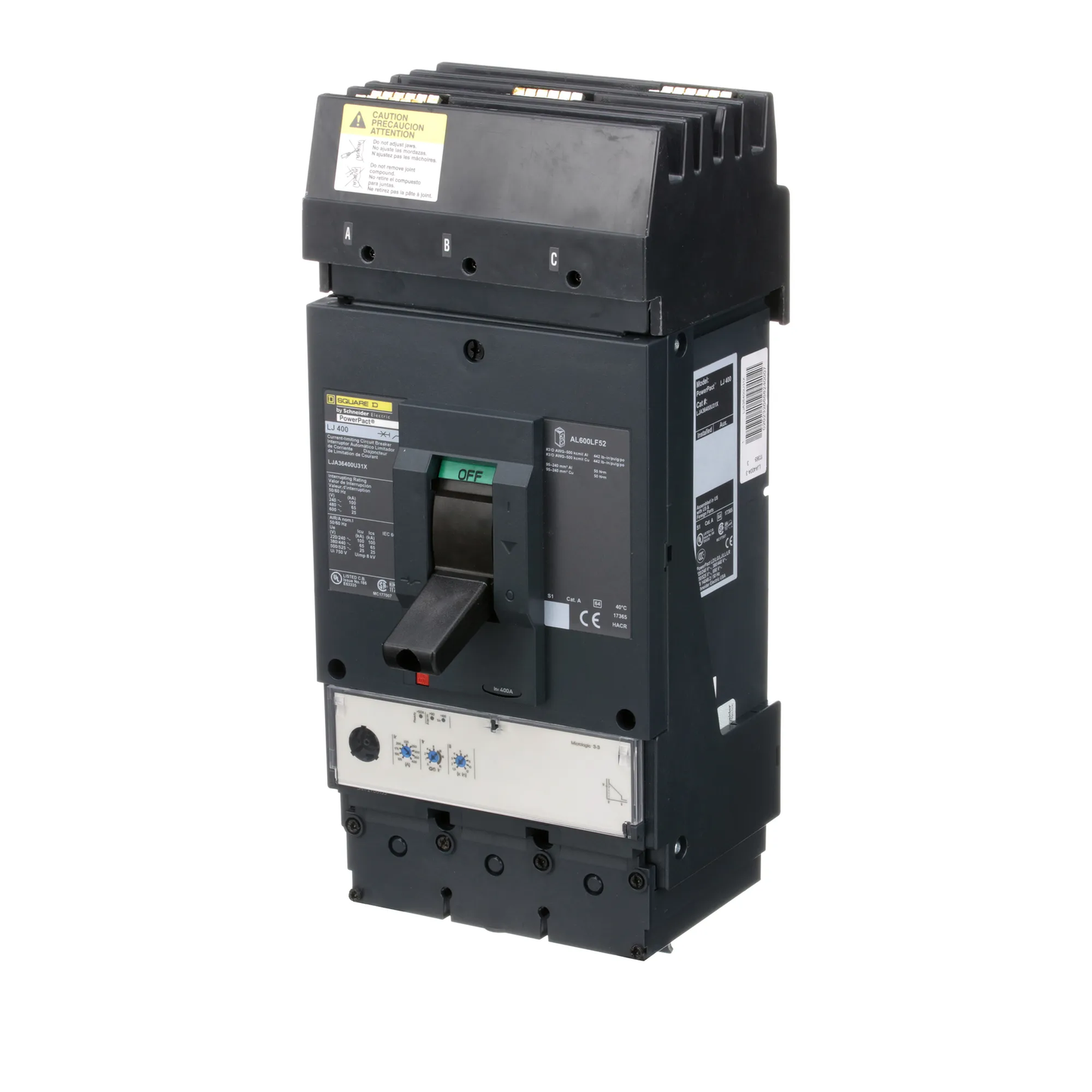 Square D LJA36400U31X Circuit Breaker | 600V 400A 3P 65kA@480V I-Line Style Plug-In Powerpact