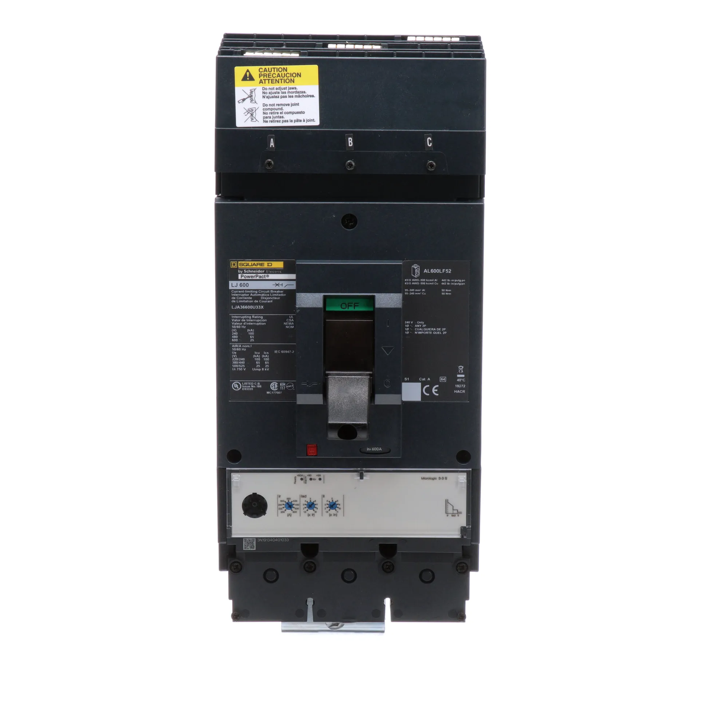 Square D LJA36600U33X Circuit Breaker | 600V 600A 3P 65kA@480V I-Line Style Plug-In Powerpact