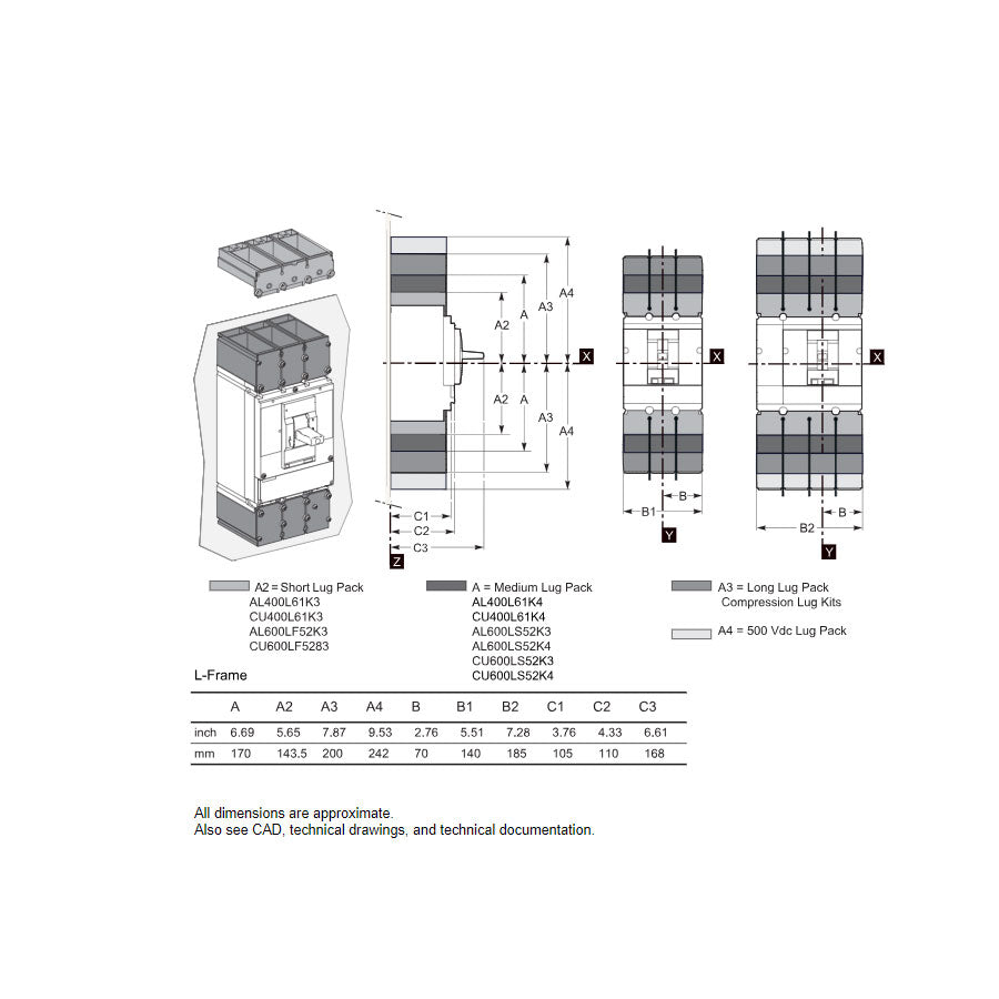 Square D LJL36400U31X Circuit Breaker | 600V 400A 3P 65kA@480V Feed-Thru Powerpact