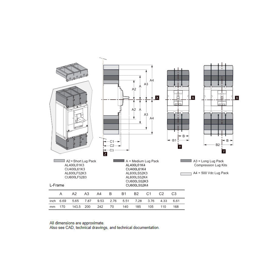 Square D LJL36400U33X Circuit Breaker | 600V 400A 3P 65kA@480V Feed-Thru Powerpact