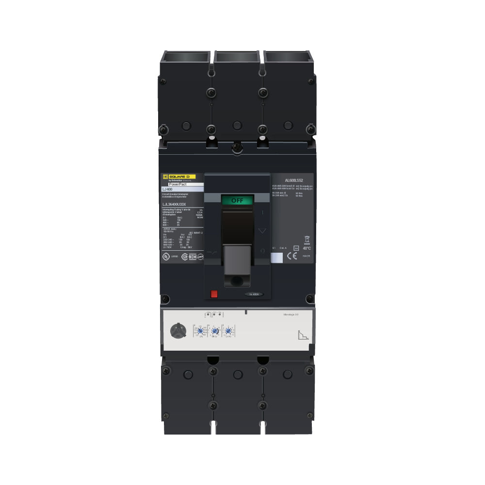 Square D LJL36400U33X Circuit Breaker | 600V 400A 3P 65kA@480V Feed-Thru Powerpact