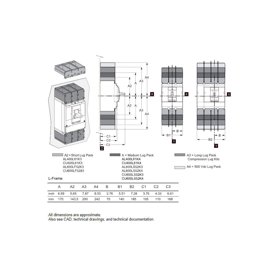 Square D LJL36600U31X Circuit Breaker | 600V 600A 3P 65kA@480V Feed-Thru Powerpact