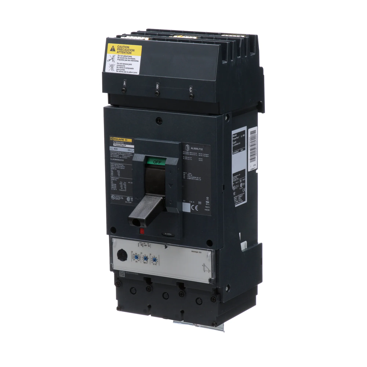 Square D LLA36400U31X Circuit Breaker | 600V 400A 3P 100kA@480V I-Line Style Plug-In Powerpact