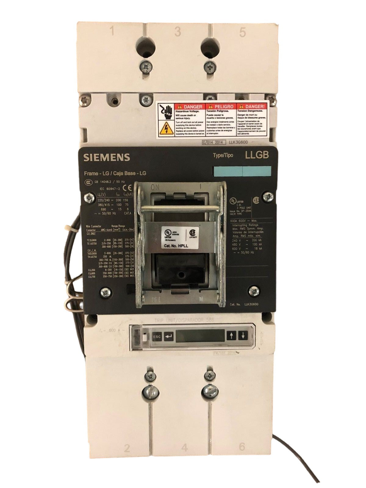 LLK3G600 - Siemens Bolt-On 600V 600A 3 pole circuit breaker 100kA@480V - Essential Electric Supply