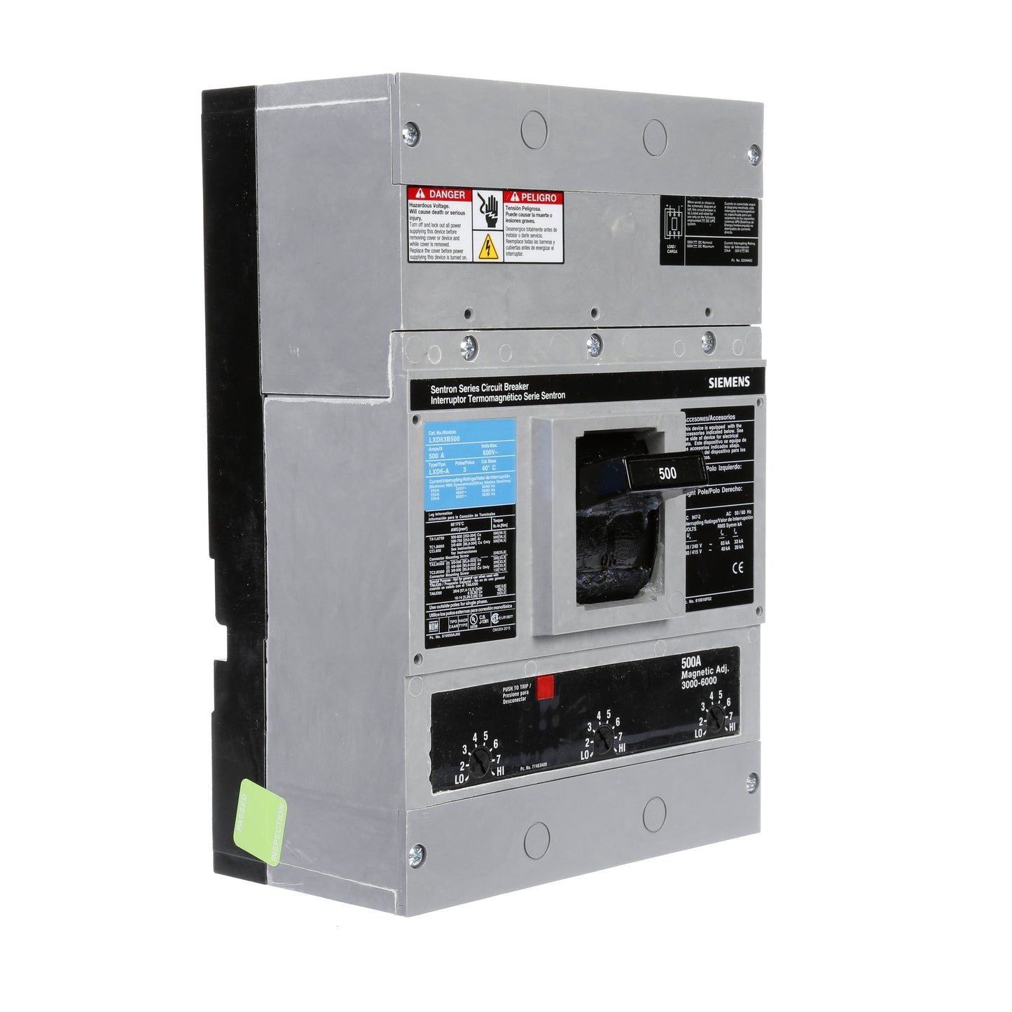 Siemens LXD63B500 Molded Case Circuit Breaker | 600V 500A 3P 35kA@480V Bolt-On Sentron Series