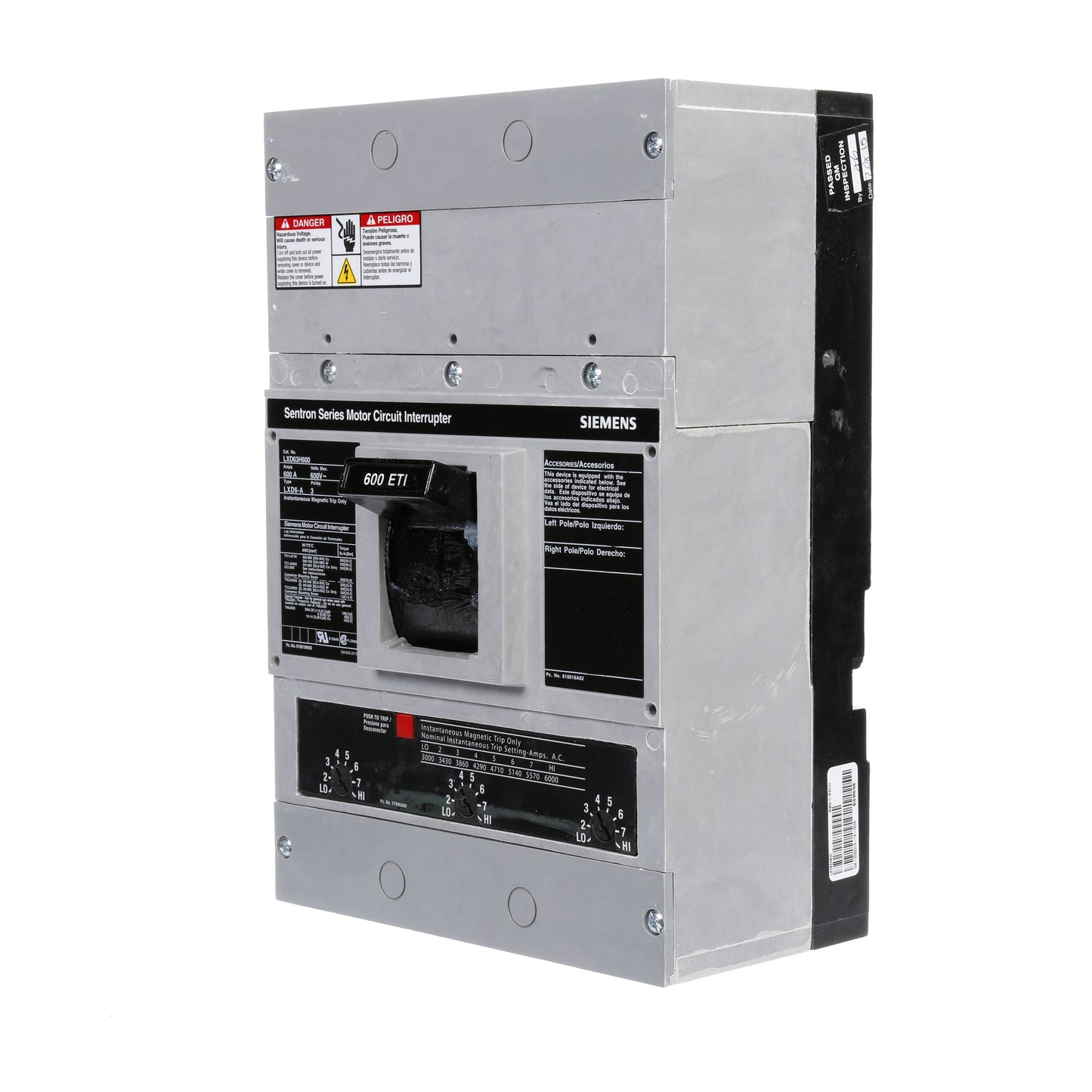 Siemens LXD63H600 Circuit Breaker | 600V 600A 3P 35kA@480V Bolt-On Sentron Series