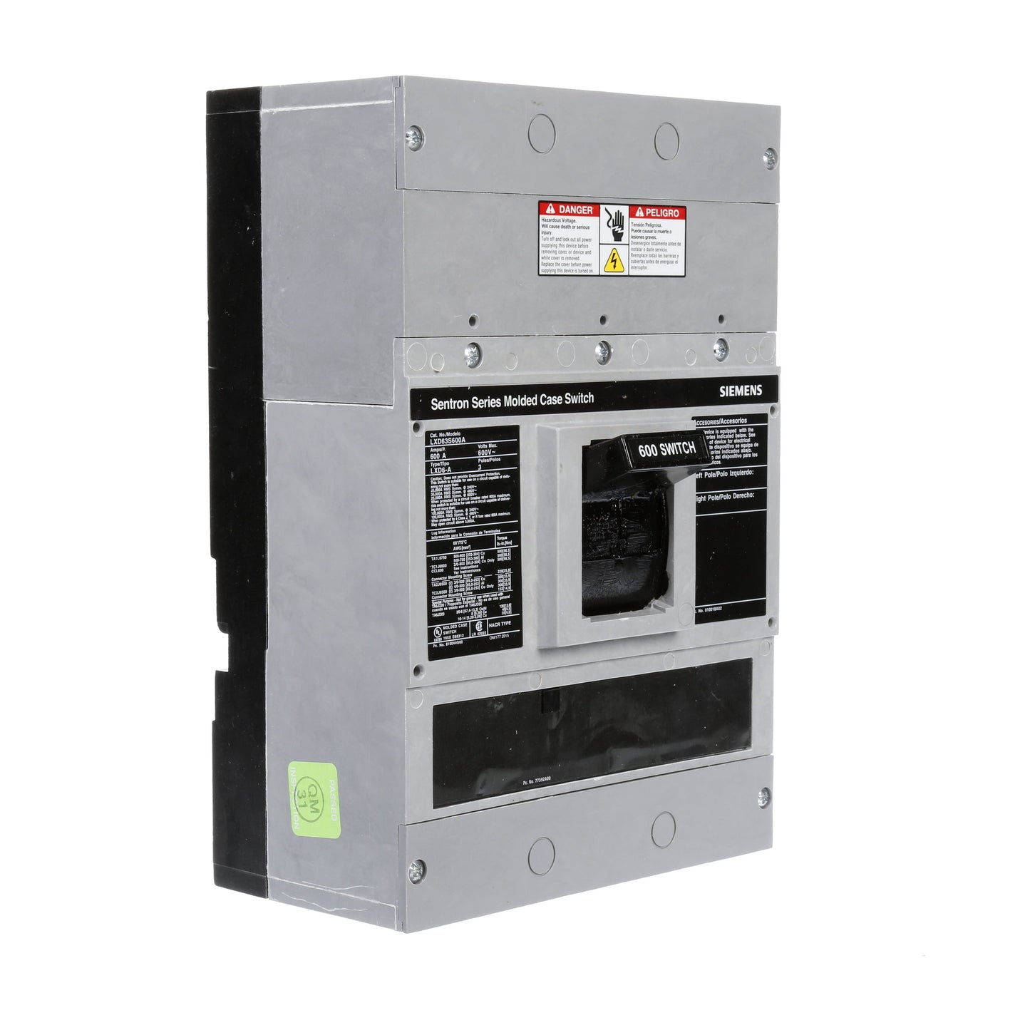 Siemens LXD63S600A Molded Case Circuit Breaker | 600V 600A 3P 35kA@480V Bolt-On Sentron Series