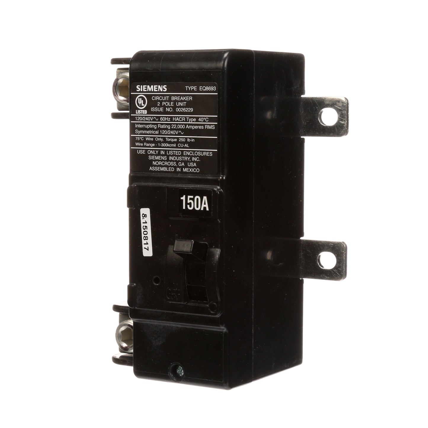 Siemens MBK150A Circuit Breaker | 240V 150A 2P 22kA@240V Plug-In MBK Series