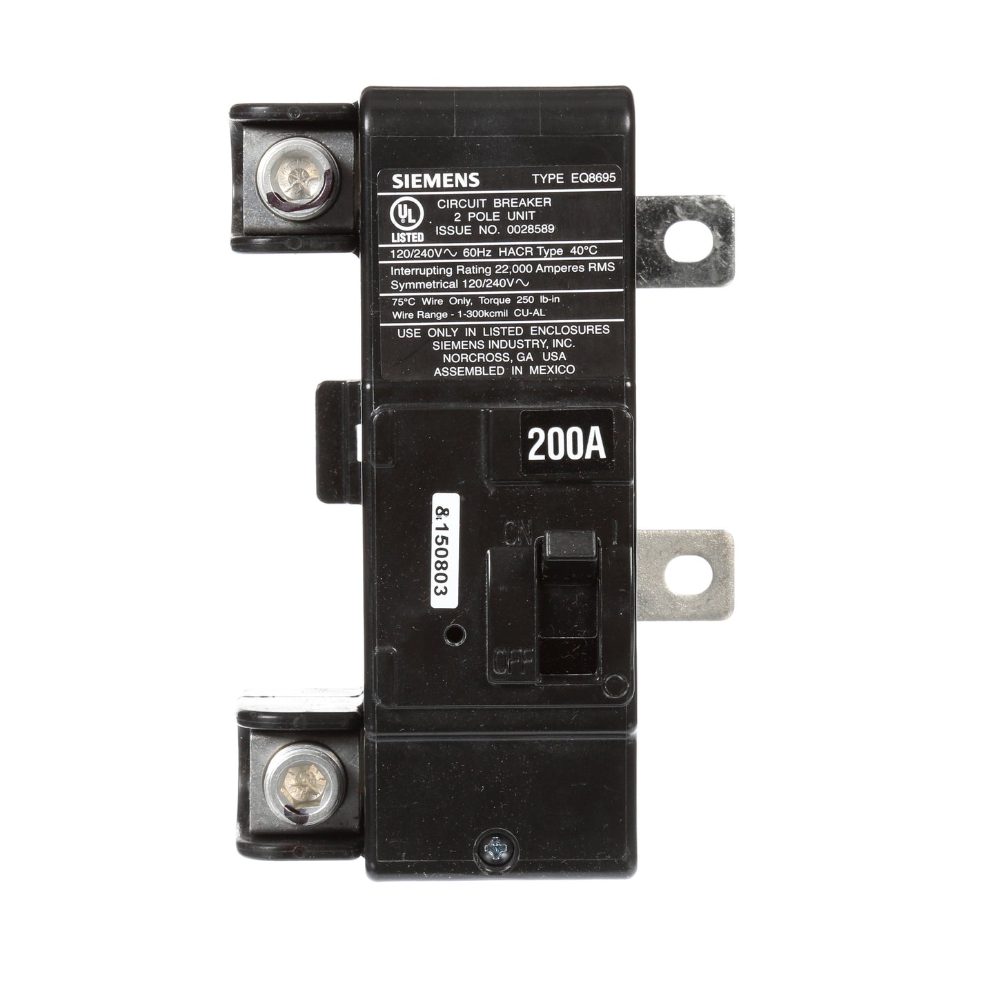 Siemens MBK200A Molded Case Circuit Breaker | 240V 200A 2P 22kA@240V Plug-In MBK Series
