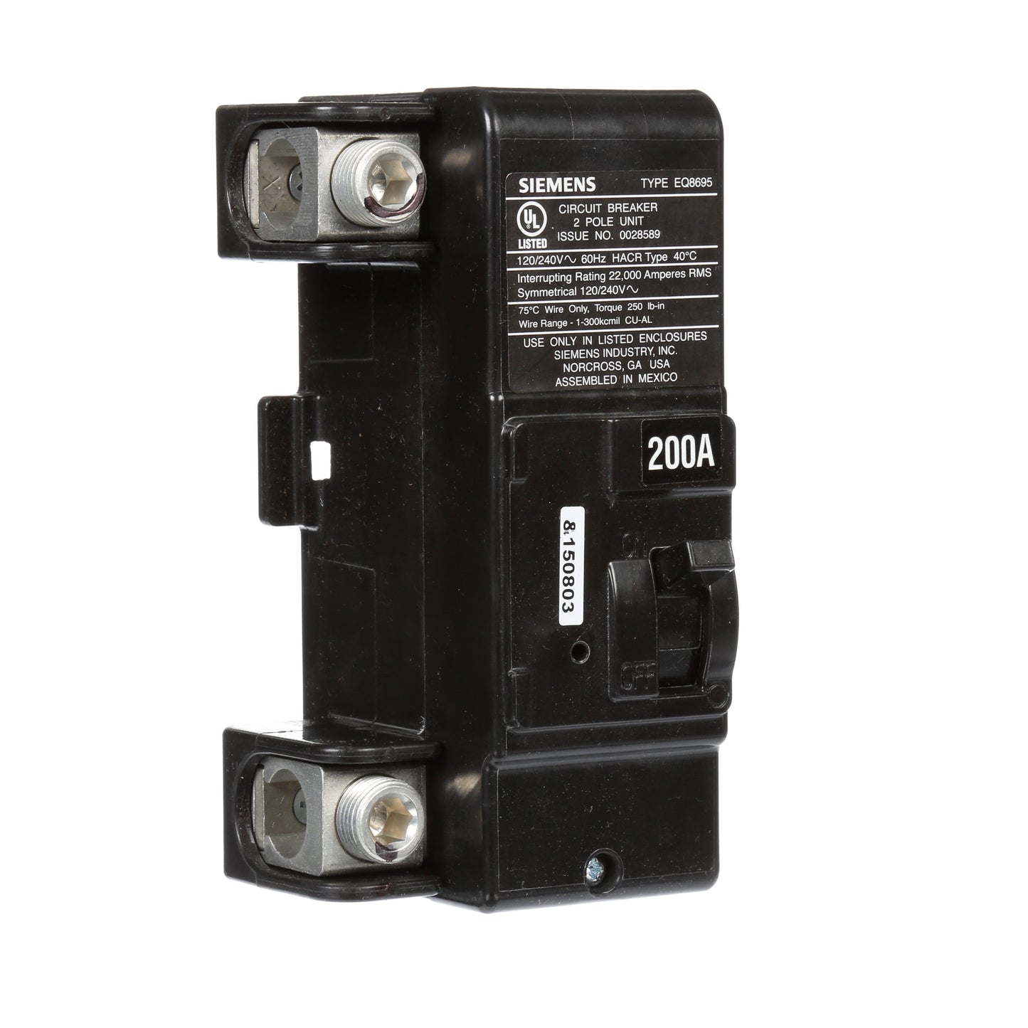 Siemens MBK200A Molded Case Circuit Breaker | 240V 200A 2P 22kA@240V Plug-In MBK Series