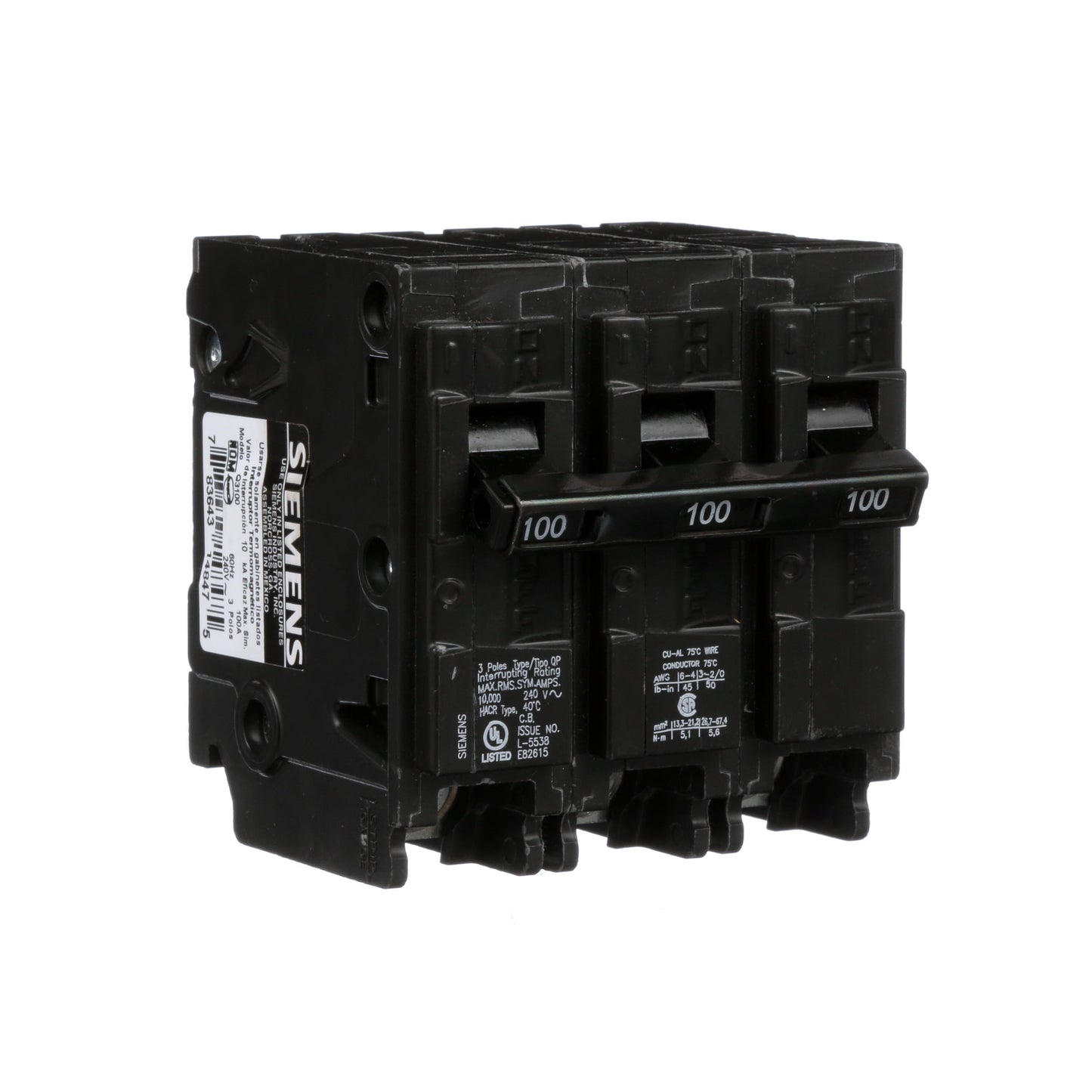 Siemens MBK3100 Molded Case Circuit Breaker | 240V 100A 3P 10kA@240V Bolt-On MBK Series