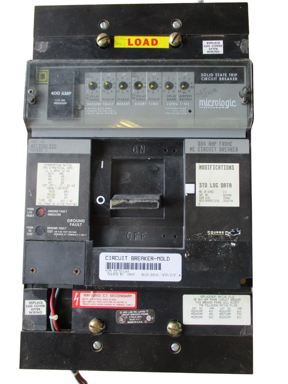Square D MEL836LSI Circuit Breaker | 600V 800A 3P 100kA@480V Feed-Thru LSI Pre-Micrologic