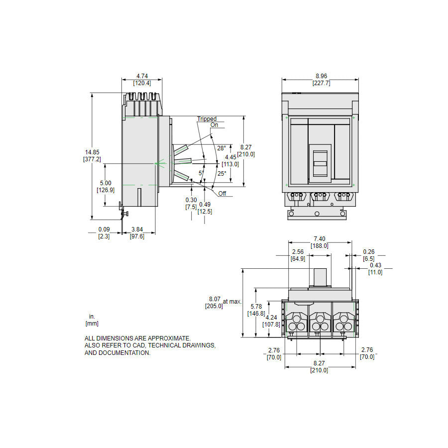 Square D MGA36350 Circuit Breaker | 600V 350A 3P 35kA@480V I-Line Style Plug-In Powerpact