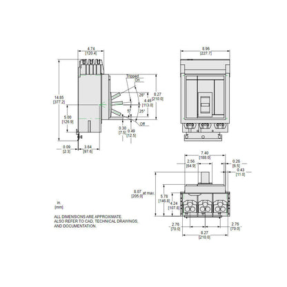 Square D MGA36350 Circuit Breaker | 600V 350A 3P 35kA@480V I-Line Style Plug-In Powerpact