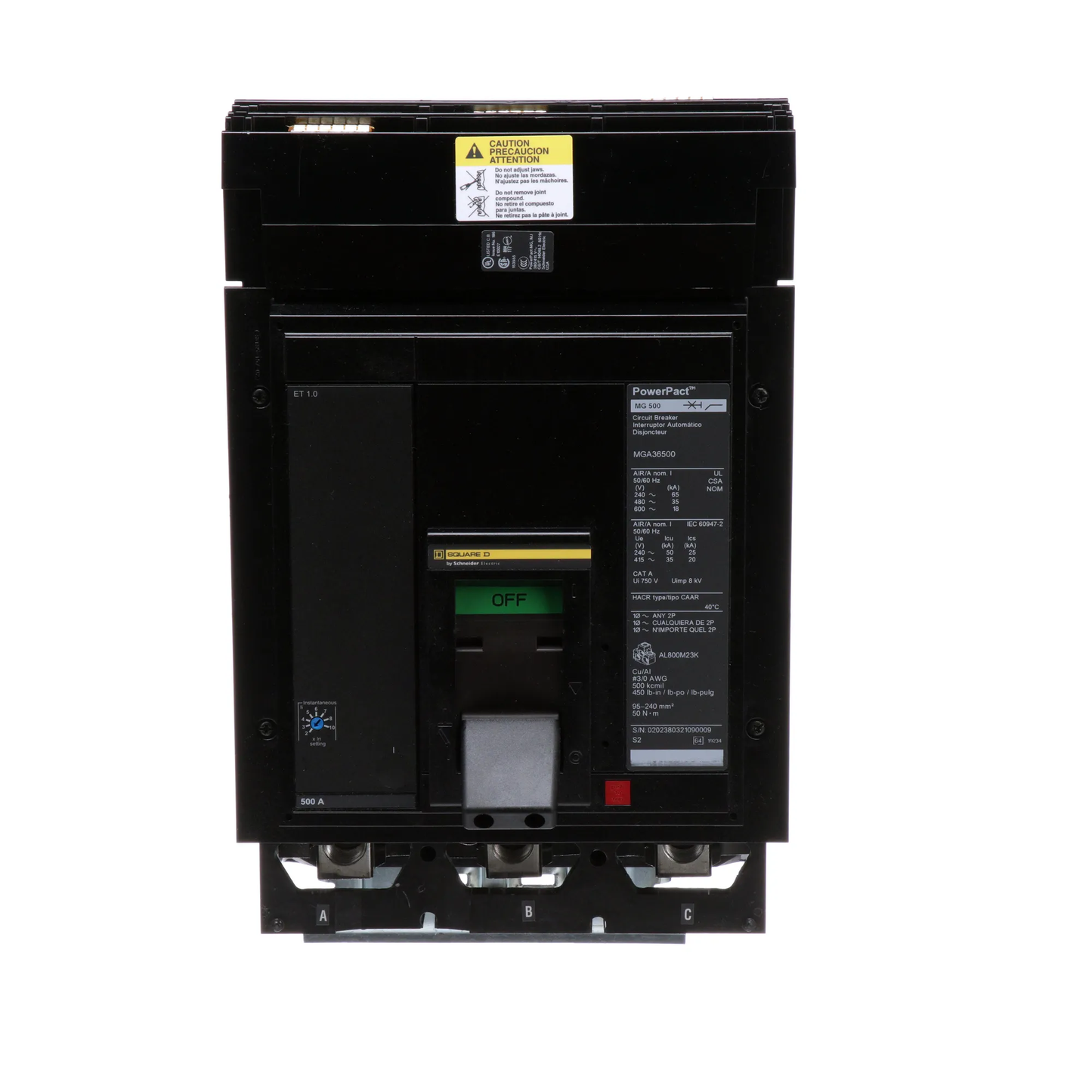 Square D MGA36500 Molded Case Circuit Breaker | 600V 500A 3P 35kA@480V I-Line Plug-In Powerpact MGA