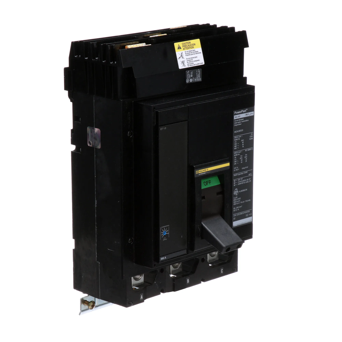 Square D MGA36500 Molded Case Circuit Breaker | 600V 500A 3P 35kA@480V I-Line Plug-In Powerpact MGA